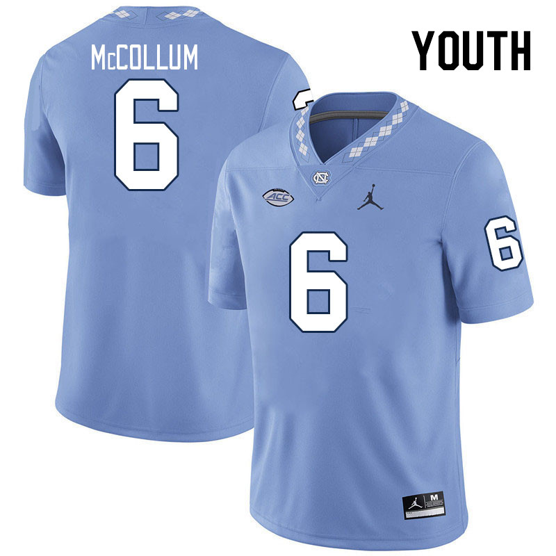 Youth #6 Nate McCollum North Carolina Tar Heels College Football Jerseys Stitched-Carolina Blue